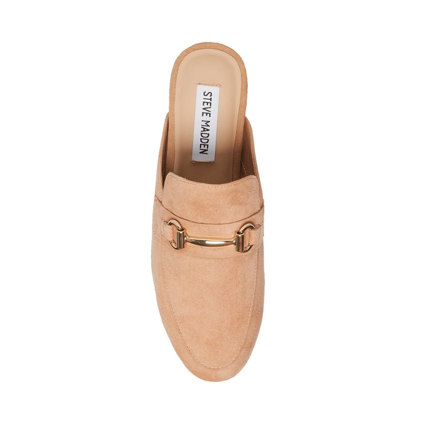 Beige Steve Madden Kandi Camel Suede Women's Mules | PH 6314DBY